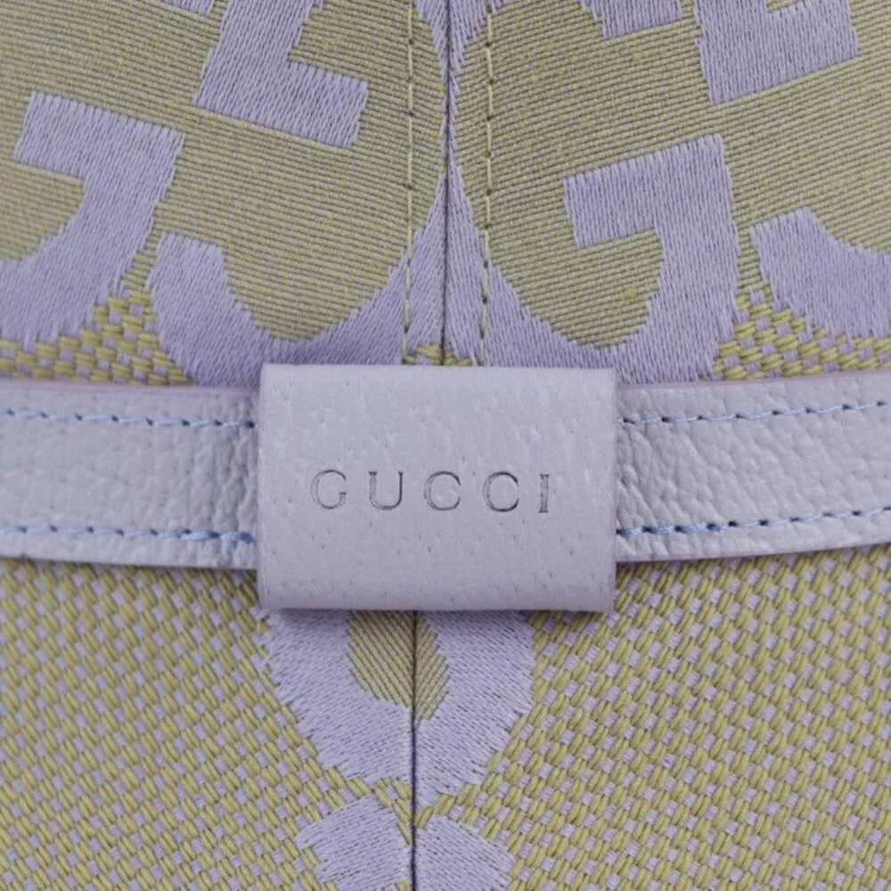 Gucci Bucket Hat Canvas Leather Beige Light Purple Jumbo GG Hat - Picture 4 of 8